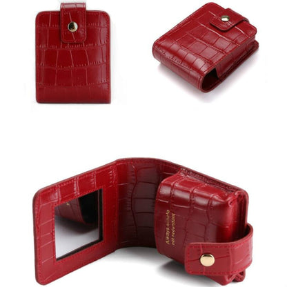 Simple Cowhide Crocodile Pattern Lipstick Bag Storage Portable Makeup Bag With Mirror(Red Wine) - Storage Boxes by PMC Jewellery | Online Shopping South Africa | PMC Jewellery