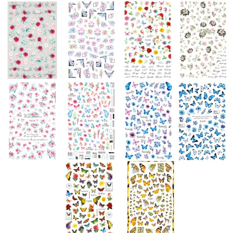 10pcs 3D Adhesive Butterfly Retro Rose Color Nail Art Sticker(F-673) - free shipping - PMC TechLife - Order now!
