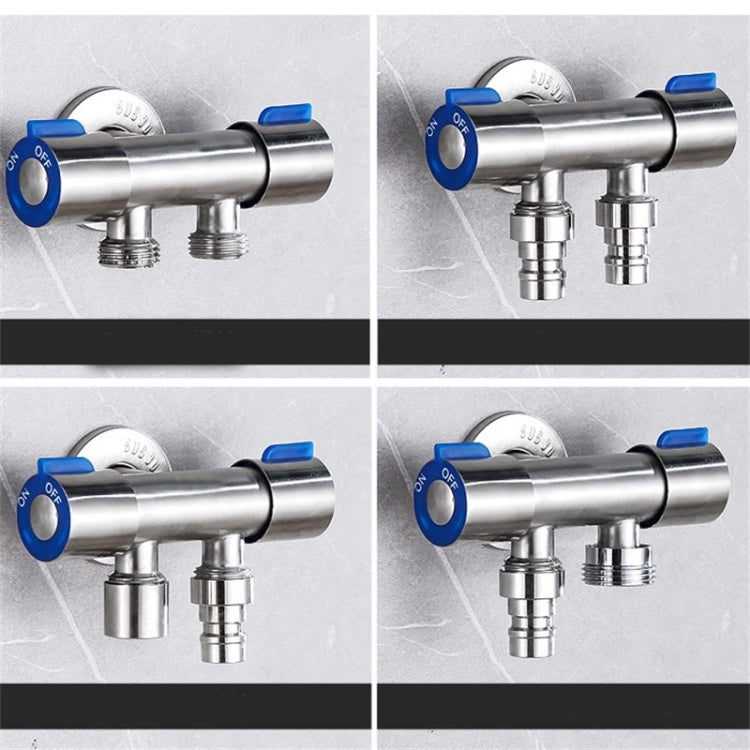 Stainless Steel One-In-Two-Out Multi-Function Three-Way Valve Faucet, Specification: Double 4-point Thread - Faucets & Accessories by PMC TechLife | Online Shopping South Africa | PMC TechLife