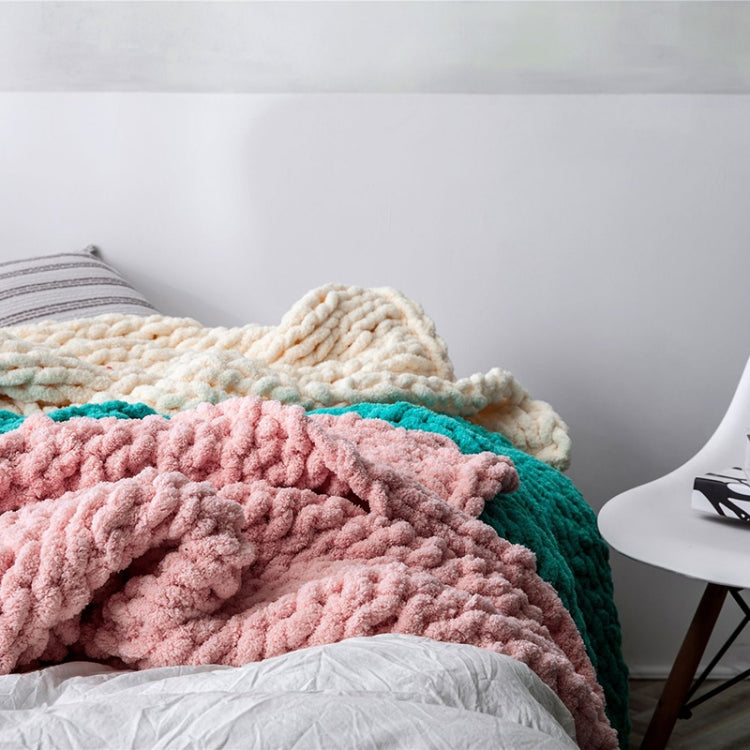 Handmade Thick Wool Knitted Blanket Sofa Chenille Stick Knitted Blanket, Size: 80 x 100 CM(Custard) - Bedding by PMC TechLife | Online Shopping South Africa | PMC TechLife