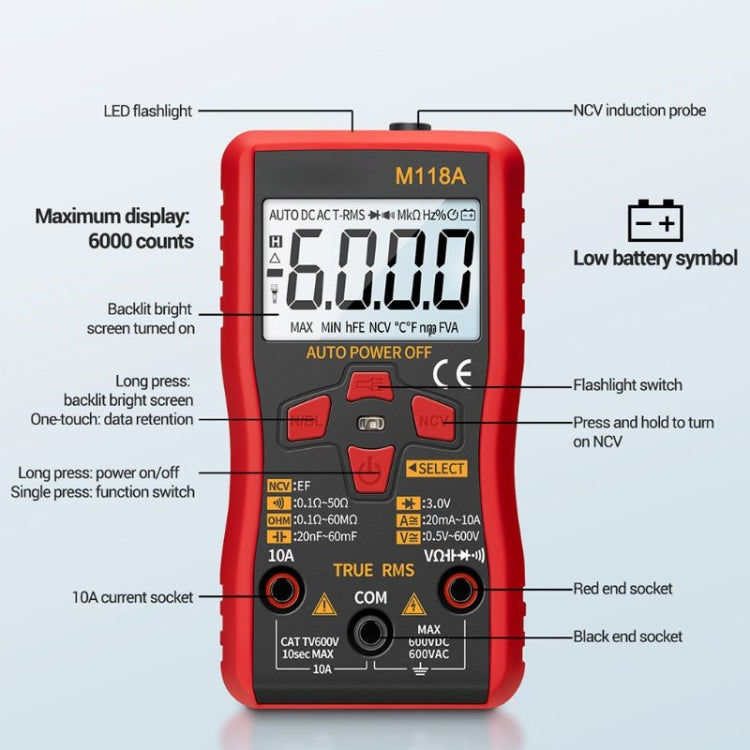 ANENG M118A High-Precision Automatic Range Multimeter Multi-Function Small Electrician Instrumentation Digital Universal Meter - Digital Multimeter by ANENG | Online Shopping South Africa | PMC TechLife | Buy Now Pay Later Mobicred
