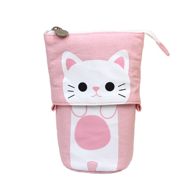 Corduroy Retractable Drop-Down Pencil Case Student Stationery Storage Bag(White Cat) - Pen Holder by PMC Jewellery | Online Shopping South Africa | PMC Jewellery