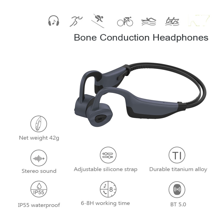 K7 Bone Conduction Bluetooth 5.0 Wireless Earphone Waterproof Headphones 16GB RAM(Gray) - Bluetooth Earphone by PMC Jewellery | Online Shopping South Africa | PMC Jewellery