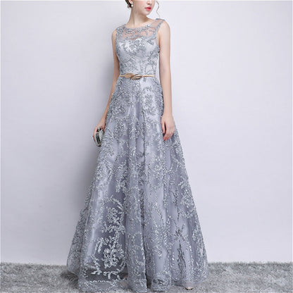 Banquet Lace Sleeveless  Long Party Formal Gown, Size:S(Grey) - Evening Dress by PMC Jewellery | Online Shopping South Africa | PMC Jewellery