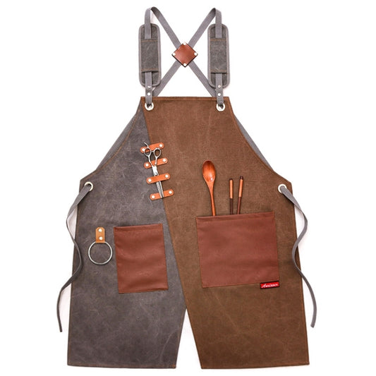 Denim Apron Barber Milk Tea Shop Waiter Overalls(Gray-yellow Shoulder Strap) - Aprons & Caps by PMC Jewellery | Online Shopping South Africa | PMC Jewellery
