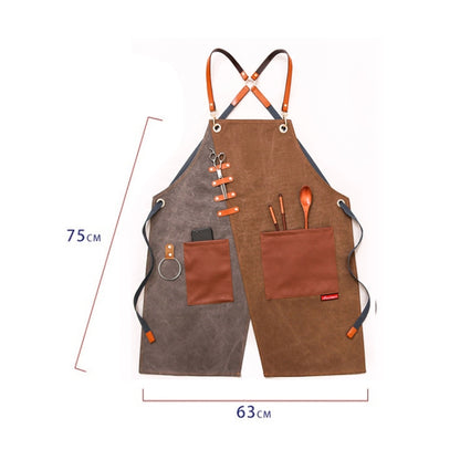 Denim Apron Barber Milk Tea Shop Waiter Overalls(Grey-yellow Hook Strap) - Aprons & Caps by PMC Jewellery | Online Shopping South Africa | PMC Jewellery