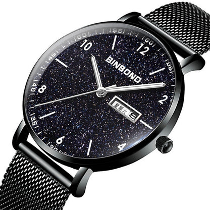 BINBOND B3820 Men Simple Luminous Quartz Watch Student Trendstarry Starry Sky Pattern Watch(Black Leather Rose Shell Rose Nails) - Leather Strap Watches by BINBOND | Online Shopping South Africa | PMC Jewellery | Buy Now Pay Later Mobicred