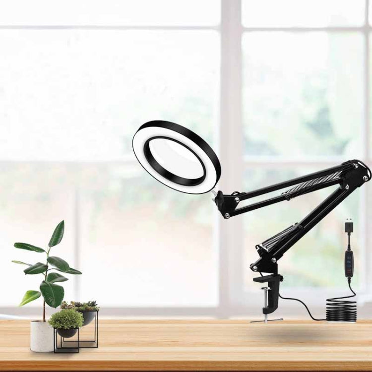 LED Eye Protection Reading Book Light USB Folding Clip Magnifying Glass Electronic Maintenance Light(5X-S (Black)) - Microscope Magnifier Series by PMC TechLife | Online Shopping South Africa | PMC TechLife