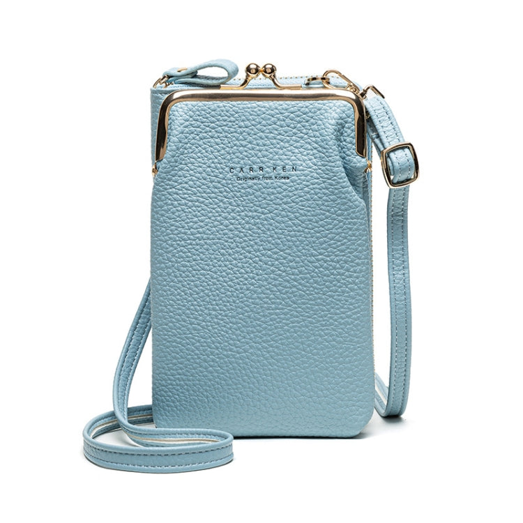 H2107 Ladies Mobile Phone Bag Shoulder Messenger Bag Pebbled Zipper Wallet(Light Blue) - Single-shoulder Bags by PMC TechLife | Online Shopping South Africa | PMC TechLife
