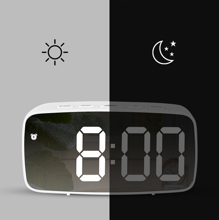 Mirror Bedside Alarm Clock Battery Plug-In Dual-Purpose LED Clock, Colour: Arc-shaped White Shell (Mirror White Light) - Alarm Clocks by PMC Jewellery | Online Shopping South Africa | PMC Jewellery