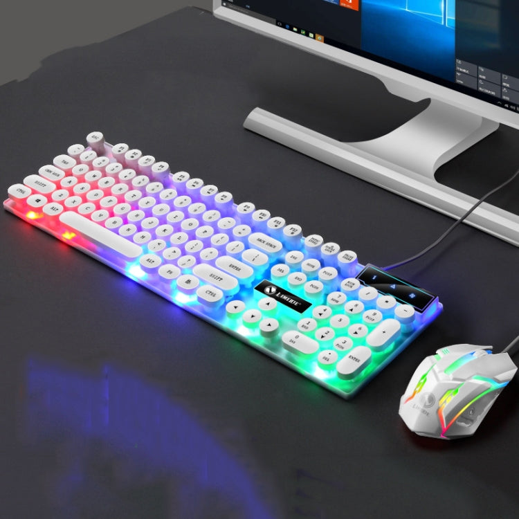 LIMEIDE GTX300 104 Keys Retro Round Key Cap USB Wired Mouse Keyboard, Cable Length: 1.4m, Colour: Punk Set White - Wired Keyboard by LIMEIDE | Online Shopping South Africa | PMC Jewellery