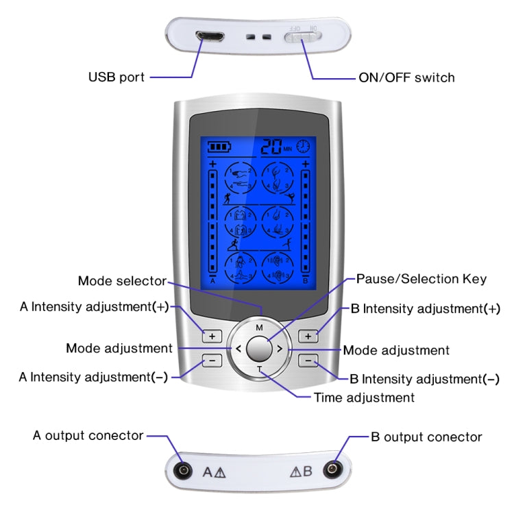 24-Mode Digital Electronic Pulse Massager Intelligent Whole Body Physical Therapy Meridian Massager, Specification: US Plug( Silver) - Massage & Relaxation by PMC TechLife | Online Shopping South Africa | PMC TechLife