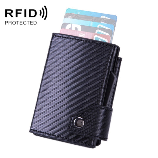 Anti-Theft Aluminum Alloy Coin Purse RFID Anti-Degaussing Automatic Pop-Up PU Bank Card Bag(Carbon Fiber Black) - Antimagnetic RFID Package by PMC Jewellery | Online Shopping South Africa | PMC Jewellery