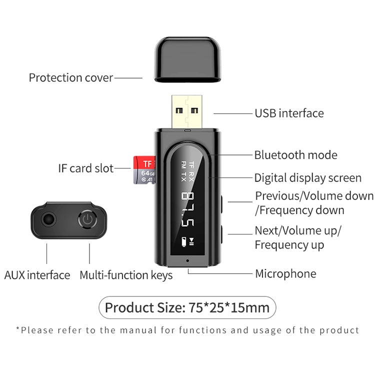 K9 USB Car Bluetooth 5.0 Adapter Receiver FM + AUX Audio Dual Output Stereo Transmitter (White) - free shipping - PMC TechLife - Order now!