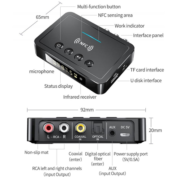 M6 NFC Bluetooth 5.0 Receiver & Transmitter & FM 3 In 1 Adapter(Black) - Audio Receiver Transmitter by PMC Jewellery | Online Shopping South Africa | PMC Jewellery