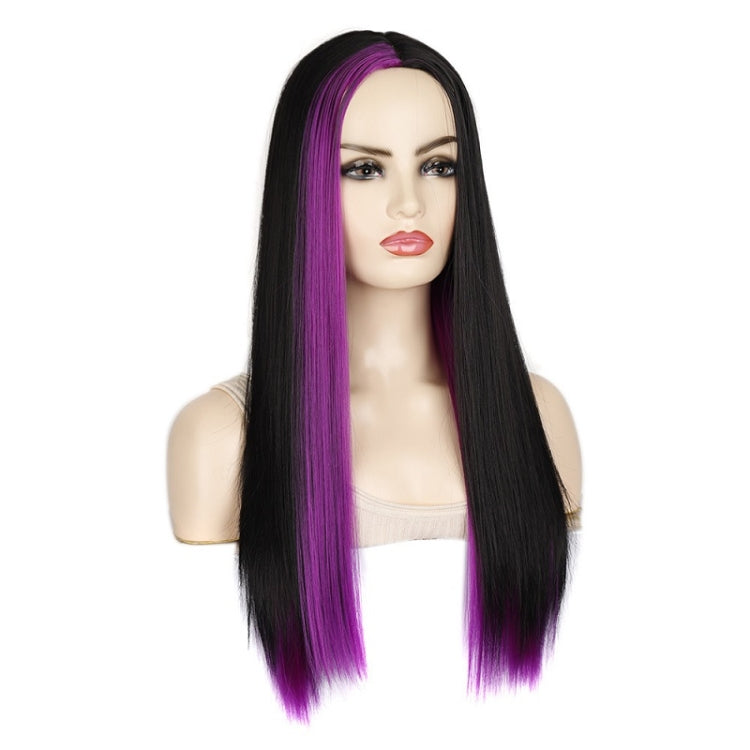 Fashion Medium Haircut Side Bangs Highlight Color Long Straight Wig(Black Light Purple) - Wigs by PMC Jewellery | Online Shopping South Africa | PMC Jewellery