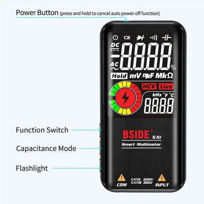 BSIDE Digital Multimeter 9999 Counts LCD Color Display DC AC Voltage Capacitance Diode Meter, Specification: S10 Dry Battery Version (Black) - Digital Multimeter by BSIDE | Online Shopping South Africa | PMC Jewellery