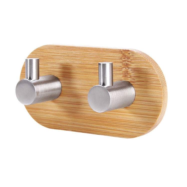 2 PCS Stainless Steel Bamboo Double Row Hook Kitchen Bathroom Door Adhesive Solid Wood Hook(Double Hook) - Shelf & Hooks by PMC TechLife | Online Shopping South Africa | PMC TechLife