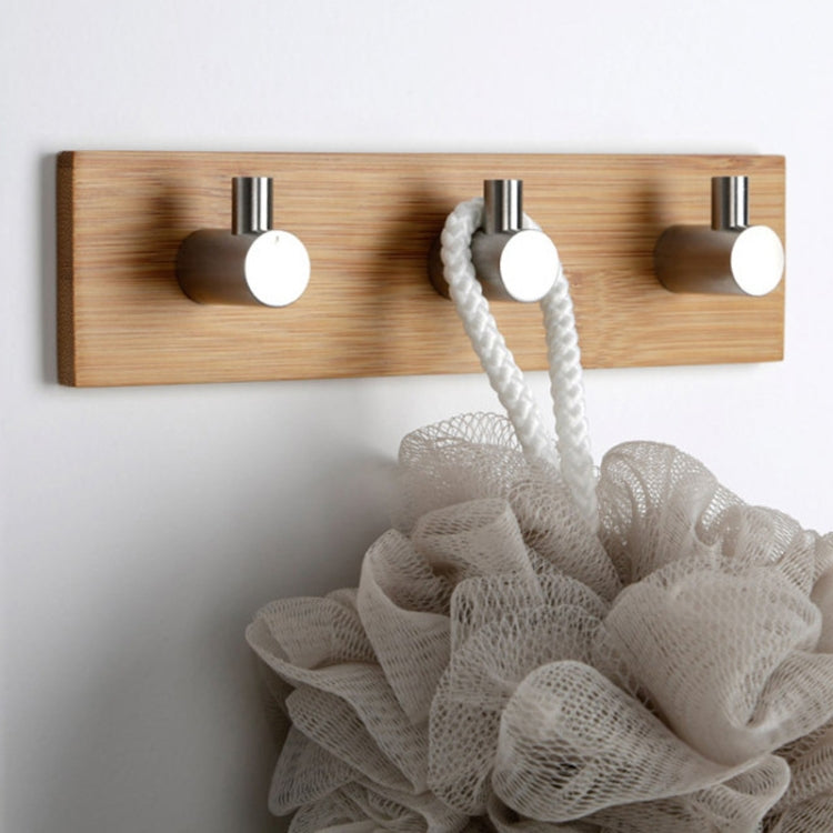 Stainless Steel Bamboo Wood Three Row Hook Kitchen Bathroom Door Adhesive Hook(Three Hook) - Shelf & Hooks by PMC TechLife | Online Shopping South Africa | PMC TechLife