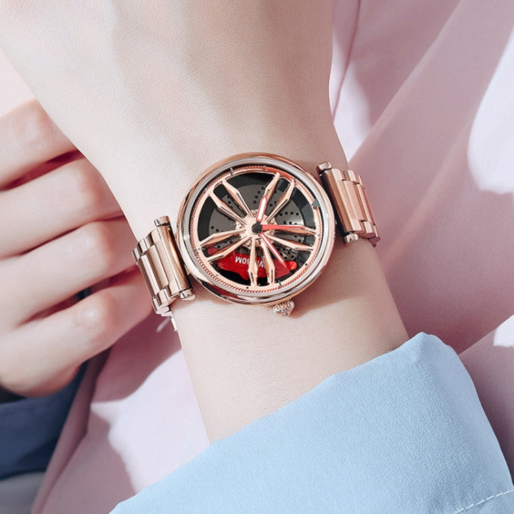 SANDA P1074 Cool Couple Steel Band Quartz Watch Wheel Series Dial Ladies Watch(Rose Gold) - Metal Strap Watches by SANDA | Online Shopping South Africa | PMC Jewellery | Buy Now Pay Later Mobicred