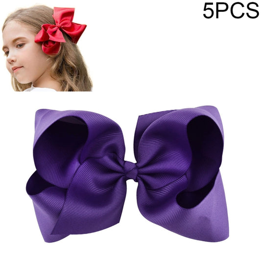 5 PCS 6 Inch Colorful Kids Girls Big Solid Ribbon Hair Bow Clips(26) - Head Bands by PMC Jewellery | Online Shopping South Africa | PMC Jewellery