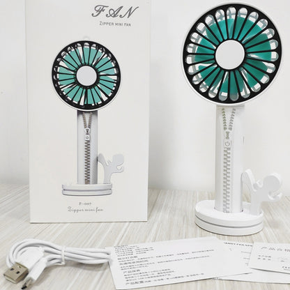 Zipper Fan USB Mini Handheld Fan Portable with Stand Base(Lvory White) - Electric Fans by PMC Jewellery | Online Shopping South Africa | PMC Jewellery