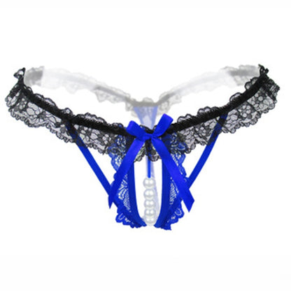 3 PCS Lady Pierced Sexy Panties Temptation Lace Translucent T Underwear(Blue) - Ladies Underwear by PMC Jewellery | Online Shopping South Africa | PMC Jewellery