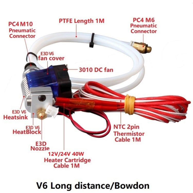 3D V6 Printer Extrusion Head Printer J-Head Hotend With Single Cooling Fan, Specification: Remotely 3 / 0.4mm - Parts by PMC Jewellery | Online Shopping South Africa | PMC Jewellery