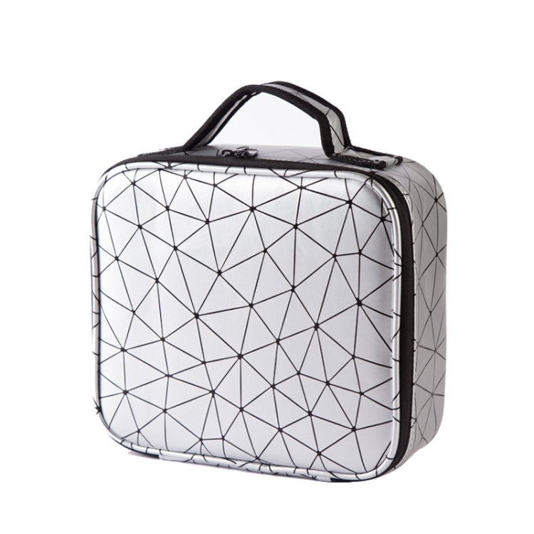 Waterproof Cosmetic Box With Partitions Cosmetic Bag Large-Capacity Rhombic PU Cosmetic Storage Box(Silver White) - Storage Boxes by PMC Jewellery | Online Shopping South Africa | PMC Jewellery