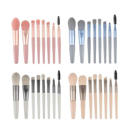 8-in-1 Mini Wooden Handle Makeup Brush Set Portable Loose Powder Brush(Sky Cyan) - Makeup Brushes by PMC Jewellery | Online Shopping South Africa | PMC Jewellery