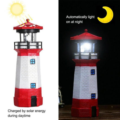 Outdoor Garden Decoration Solar Lighthouse Resin LED Revolving Light(Black White) - With Solar Panel by PMC Jewellery | Online Shopping South Africa | PMC Jewellery