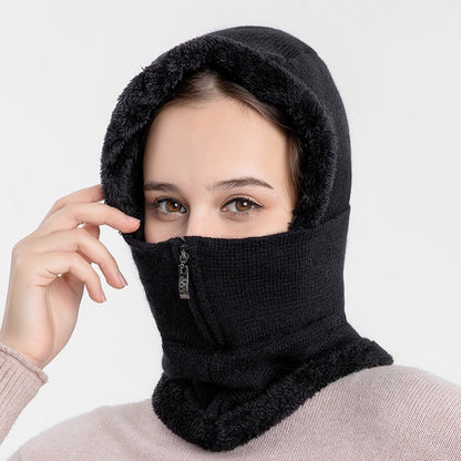 Knit Ear Protection Plus Velvet Thickening One-piece Hat Scarf Face Mask(Black) - Bomber Hats by PMC Jewellery | Online Shopping South Africa | PMC Jewellery