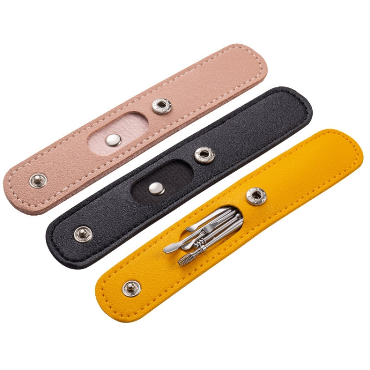 5 Sets 6 In 1 Stainless Steel Spring Spiral Portable Ear Pick, Specification: Yellow Leather Case - Ear Care Tools by PMC TechLife | Online Shopping South Africa | PMC TechLife