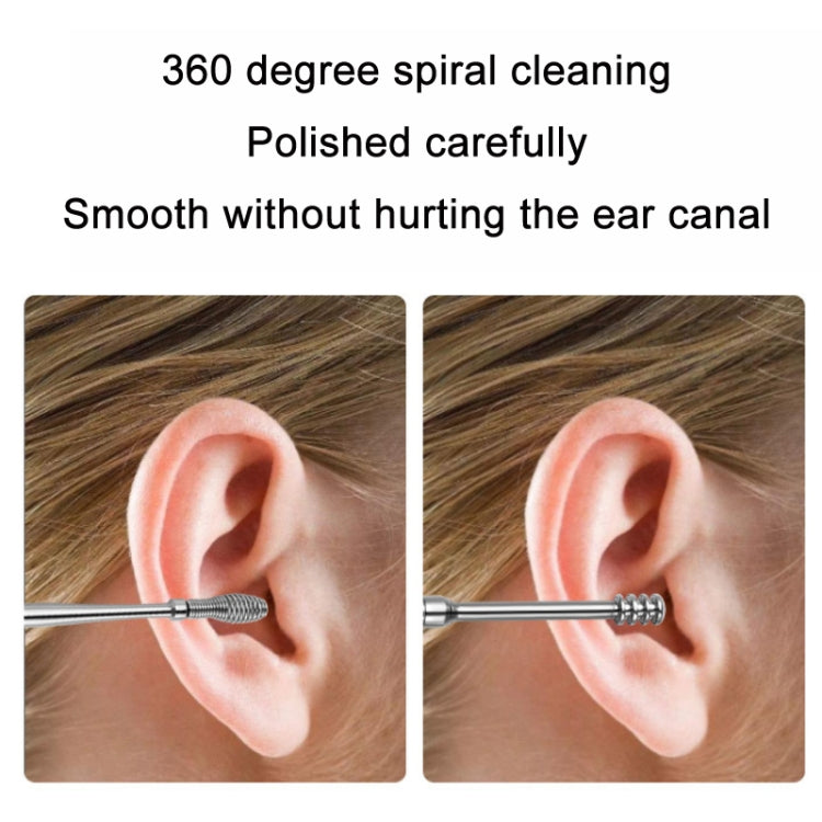 5 Sets 6 In 1 Stainless Steel Spring Spiral Portable Ear Pick, Specification: Yellow Leather Case - Ear Care Tools by PMC Jewellery | Online Shopping South Africa | PMC Jewellery