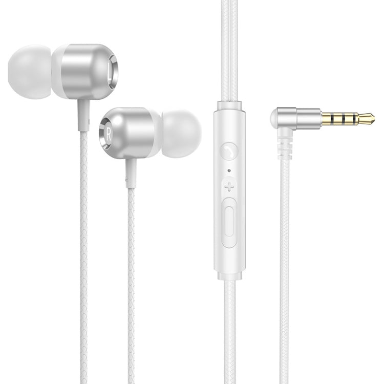 2 PCS TS6000 3.5mm Metal Elbow In-Ear Wired Control Earphone with Mic(White) - In Ear Wired Earphone by PMC Jewellery | Online Shopping South Africa | PMC Jewellery