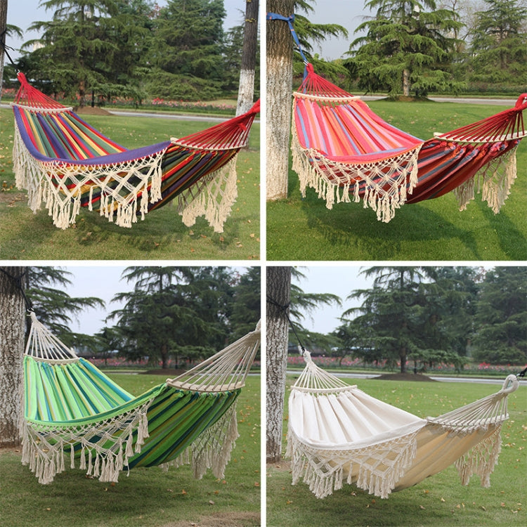 200x150cm Double Outdoor Camping Tassel Canvas Hammock with Stick(White) - Hammocks by PMC TechLife | Online Shopping South Africa | PMC TechLife | Buy Now Pay Later Mobicred