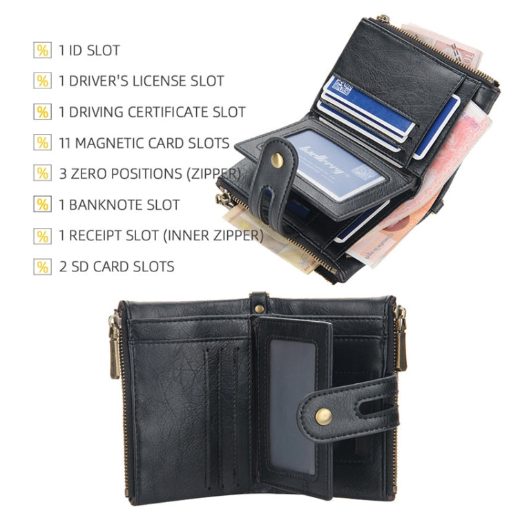 Baellerry  Short Wallet Double Zipper Tri-Fold Wallet For Men(Black) - Wallets by Baellerry | Online Shopping South Africa | PMC TechLife | Buy Now Pay Later Mobicred