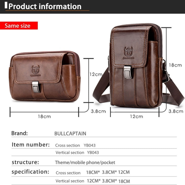 BULL CAPTAIN Multifunctional Leather Mobile Phone Small Waist Bag For Men(Horizontal Brown) - free shipping - PMC TechLife - Order now!