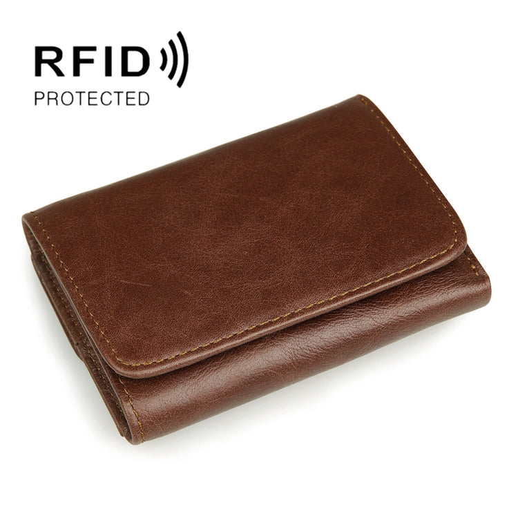 Men Casual Retro RFID Blocking Anti-Scanning Cowhide Leather Short Wallet(Coffee) - Wallets by J.M.D | Online Shopping South Africa | PMC Jewellery | Buy Now Pay Later Mobicred