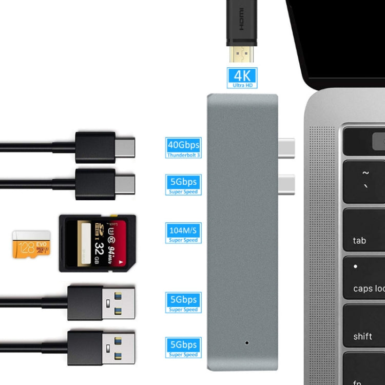 7 In 1 100W USB 3.1 To 20VPD+Card Reader Data+HUB+HDMI 4K Converter(Silver) - USB HUB by PMC TechLife | Online Shopping South Africa | PMC TechLife