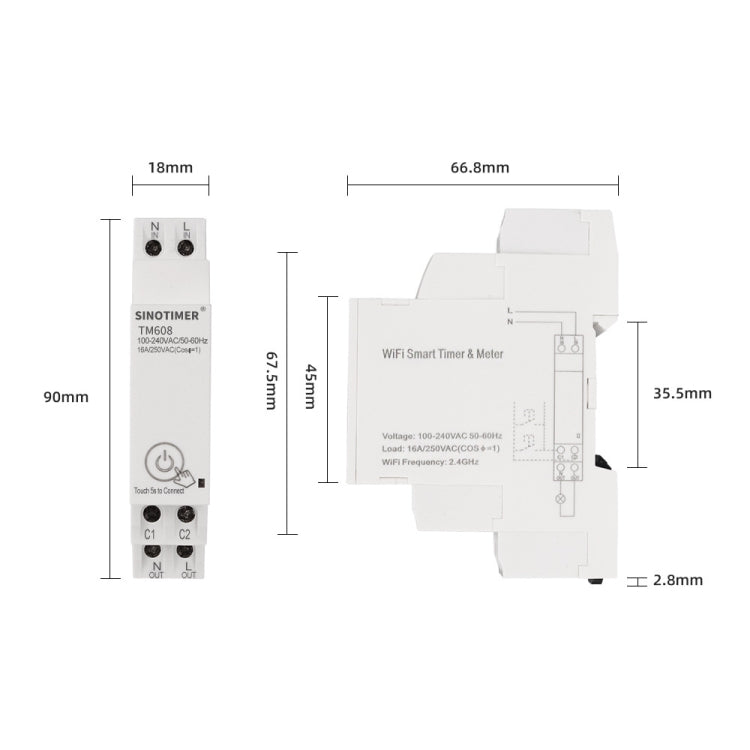 SINOTIMER TM608 Smart WiFi Single-Phase Power Meter Mobile App Home Rail Meter 16A 100-240V - free shipping - PMC TechLife - Order now!