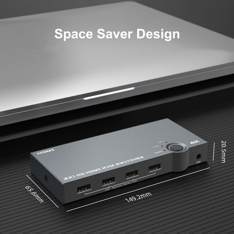 2 In 1 Out 4K 60Hz KVM HDMI Switch  USB Swltch Splitter Box HUB(Silver Gray) - Switch by PMC TechLife | Online Shopping South Africa | PMC TechLife