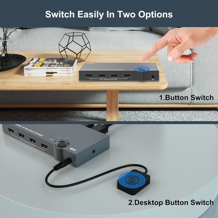 2 In 1 Out 4K 60Hz KVM HDMI Switch  USB Swltch Splitter Box HUB(Silver Gray) - Switch by PMC TechLife | Online Shopping South Africa | PMC TechLife