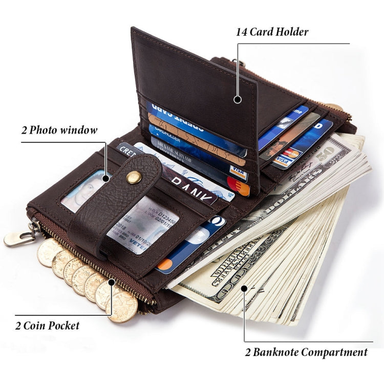 BP804 RFID Anti-Theft Wallet Multi-Function Buckle Zipper Retro Leisure Coin Purse(Khaki) - Antimagnetic RFID Package by PMC TechLife | Online Shopping South Africa | PMC TechLife | Buy Now Pay Later Mobicred