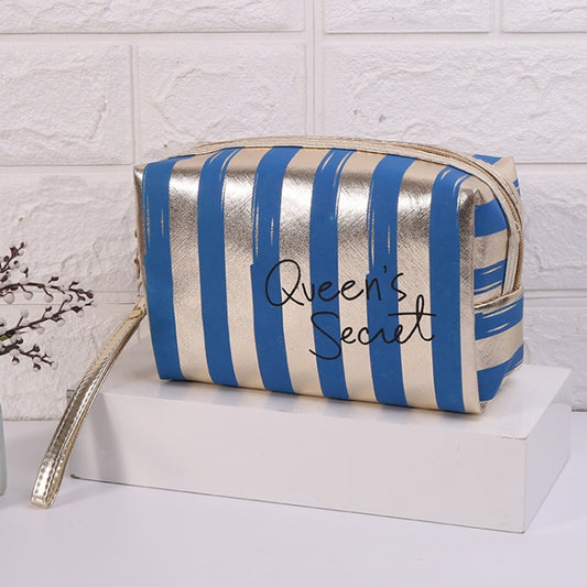 Multifunctional Striped PU Waterproof Cosmetic Toiletry Bag(Blue) - Storage Boxes by PMC Jewellery | Online Shopping South Africa | PMC Jewellery