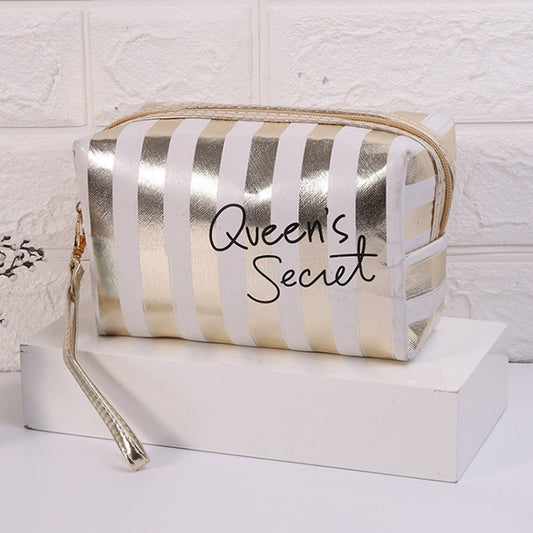 Multifunctional Striped PU Waterproof Cosmetic Toiletry Bag(Gold) - Storage Boxes by PMC Jewellery | Online Shopping South Africa | PMC Jewellery