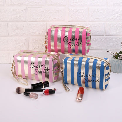 Multifunctional Striped PU Waterproof Cosmetic Toiletry Bag(Black) - Storage Boxes by PMC Jewellery | Online Shopping South Africa | PMC Jewellery