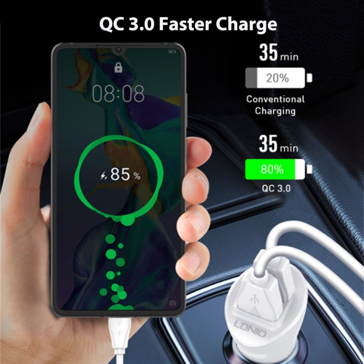 LDNIO C511Q 36W QC 3.0 Phone Fast Charger Dual-USB Ports Smart Car Charger with 8 Pin Cable - Car Charger by LDNIO | Online Shopping South Africa | PMC Jewellery