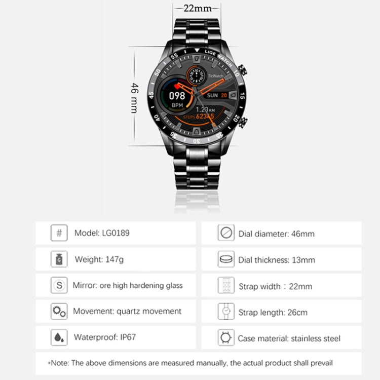 LIGE 0175 Bluetooth Step Perseverance Detection Smart Watch, Style: Steel Belt (Silver) - Sport Watches by LIGE | Online Shopping South Africa | PMC Jewellery | Buy Now Pay Later Mobicred