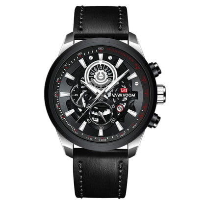 VAVA VOOM 2311P-YH Silver Shell Black Belt Men Waterproof Sports Luminous Calendar Casual Quartz Hollow Watch - Sport Watches by VAVA VOOM | Online Shopping South Africa | PMC Jewellery | Buy Now Pay Later Mobicred